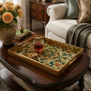 Dahlia Medallion Glass Serving Tray – Gold Floral Border glass serving tray shown in a second styled room scene.