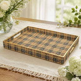 Daily Beige Plaid Plastic Tray – Minimalist Tartan Everyday Decor - MintiHome