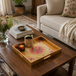 Daily Floral Glass Serving Tray – Pink Damask & Gold Border - MintiHome