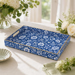 Delft Blue Floral Plastic Serving Tray – Full Print Border full-print plastic serving tray shown in a product view.