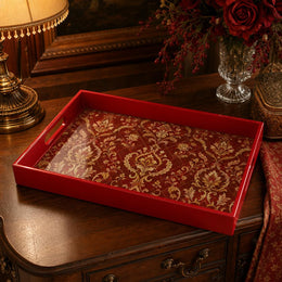 Eid al-Adha Red Floral Plastic Serving Tray – Gold Filigree - MintiHome