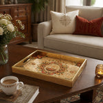 Diya Mandala Glass Serving Tray – Gold Filigree Diwali - MintiHome