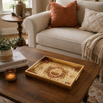 Diya Mandala Glass Serving Tray – Gold Filigree Diwali - MintiHome