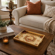 Diya Mandala Glass Serving Tray – Gold Filigree Diwali - MintiHome
