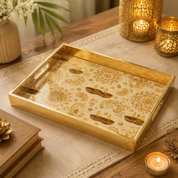 Diya Mandala Paisley Glass Serving Tray – Gold Festival - MintiHome