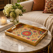 Multicolor Mandala Glass Serving Tray – Floral Symmetric - MintiHome
