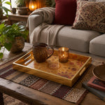Gold Multi Mandala Leaf Glass Serving Tray – Folk Diwali - MintiHome
