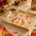 Indian Folk Peacock Elephant Glass Serving Tray – Festival - MintiHome