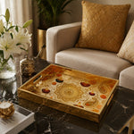 Gold Marigold Diya Mandala Glass Serving Tray – Festival Bloom - MintiHome