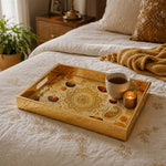 Gold Marigold Diya Mandala Glass Serving Tray – Festival Bloom - MintiHome
