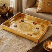 Gold Marigold Diya Mandala Glass Serving Tray – Festival Bloom - MintiHome