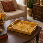 Gold Multi Mandala Diya Marigold Glass Serving Tray – Festival - MintiHome