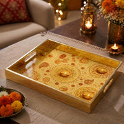 Gold Multi Mandala Diya Marigold Glass Serving Tray – Festival - MintiHome