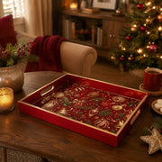 Christmas Holly & Poinsettia Glass Serving Tray – Holiday Platter - MintiHome