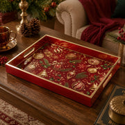 Christmas Holly & Poinsettia Glass Serving Tray – Holiday Platter - MintiHome