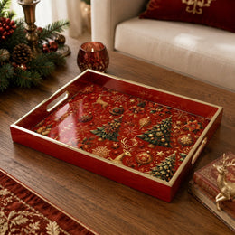 Christmas Reindeer & Gold Tree Glass Serving Tray – Holiday Platter - MintiHome