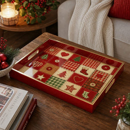 Christmas Star & Patchwork Plaid Glass Serving Tray – Holiday Decor - MintiHome