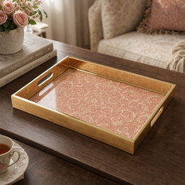Pink Damask Daily Glass Tray – Gold Scrollwork Border - MintiHome