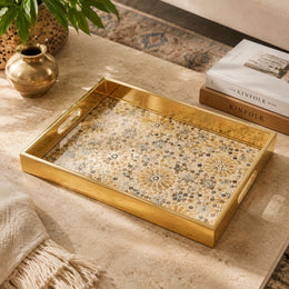 Moroccan Mosaic Daily Glass Tray – Gold Blue Border - MintiHome