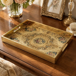 Vintage Floral Daily Glass Tray – Gold Frame Border - MintiHome