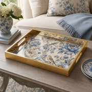 Blue Chinoiserie Daily Glass Tray – Peony Bird Border - MintiHome
