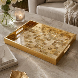 Gold Mosaic Daily Glass Tray – Square Tile Accent Border - MintiHome