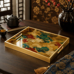 Chinese Cloud Daily Glass Tray – Red Green Gold Border - MintiHome
