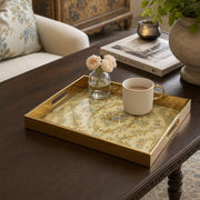 Damask Floral Daily Glass Tray – Cream Gold Blue Border - MintiHome
