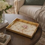 Floral Basket Daily Glass Tray – Pink Rose Cream Border - MintiHome