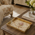 Floral Basket Daily Glass Tray – Pink Rose Cream Border - MintiHome