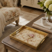 Floral Basket Daily Glass Tray – Pink Rose Cream Border - MintiHome
