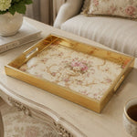Floral Basket Daily Glass Tray – Pink Rose Cream Border - MintiHome