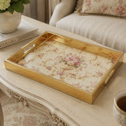 Floral Basket Daily Glass Tray – Pink Rose Cream Border - MintiHome