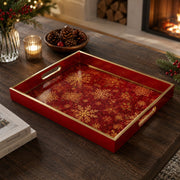 Red Gold Snowflake Christmas Glass Tray – Holiday Serving - MintiHome
