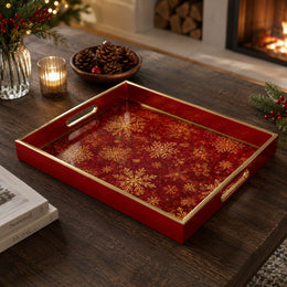 Red Gold Snowflake Christmas Glass Tray – Holiday Serving - MintiHome