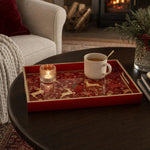 Red Reindeer Christmas Glass Tray – Gold Snowflake Border - MintiHome