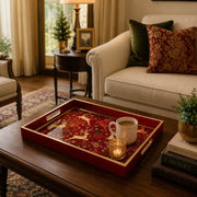 Red Reindeer Christmas Glass Tray – Gold Snowflake Border - MintiHome