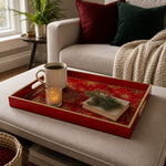 Red Christmas Glass Tray – Gold Snowflake Star Border - MintiHome