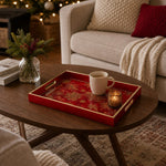 Red Christmas Glass Tray – Gold Snowflake Star Border - MintiHome