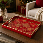 Red Christmas Glass Tray – Gold Snowflake Star Border - MintiHome