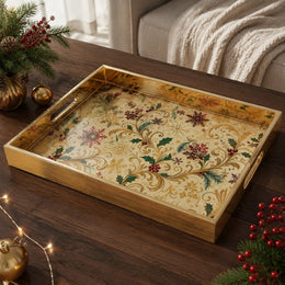Gold Christmas Glass Tray – Snowflake Poinsettia Holly - MintiHome