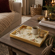 Cream Gold Christmas Glass Tray – Bow Poinsettia Holly - MintiHome