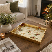 Cream Gold Christmas Glass Tray – Bow Poinsettia Holly - MintiHome
