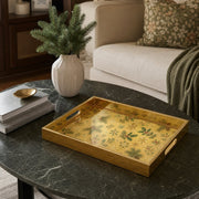 Gold Christmas Glass Tray – Snowflake Holly Green Leaves - MintiHome