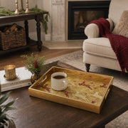 Regal Gold Christmas Glass Tray with Red Reindeer Art - MintiHome