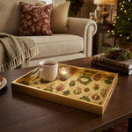 Gold Christmas Glass Tray – Ornaments Holly Bow Border - MintiHome