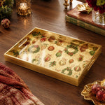 Gold Christmas Glass Tray – Ornaments Holly Bow Border - MintiHome