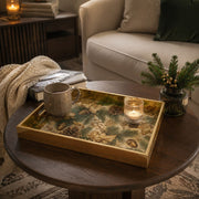 Gold Christmas Glass Tray with Pinecones, Acorns and Holly Leaves - MintiHome