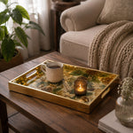 Gold Christmas Glass Tray with Pinecones, Acorns and Holly Leaves - MintiHome