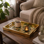 Gold Christmas Glass Tray with Pinecones, Acorns and Holly Leaves - MintiHome
